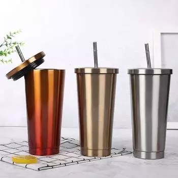 500 мл нержавеющая сталь вакуумная трубочка кружка для сока кофе кружка с крышкой портативная двухслойная изоляционная бутылка для домашнего питья серебряный