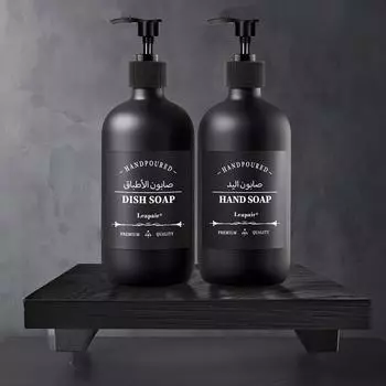 500 мл ПЭТ матовый черный флакон для лосьона дозатор для мыла для рук и мытья посуды в ванную комнату многоразовый флакон с этикеткой/подносом Type 1