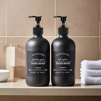 500 мл ПЭТ матовый черный флакон для лосьона дозатор для мыла для рук и мытья посуды в ванную комнату многоразовый флакон с этикеткой/подносом Type 1