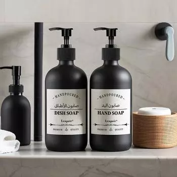 500 мл ПЭТ матовый черный многоразовый флакон для мыла для рук и мытья посуды дозатор для мыла для душа уход за волосами с этикеткой Type 1