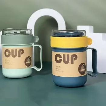 500 мл портативная чашка для завтрака, овсяная кружка, хлопья, орехи, йогурт, кружка для закусок, суповая кружка для микроволновой печи с крышкой, ложка для кухонных принадлежностей 500ML