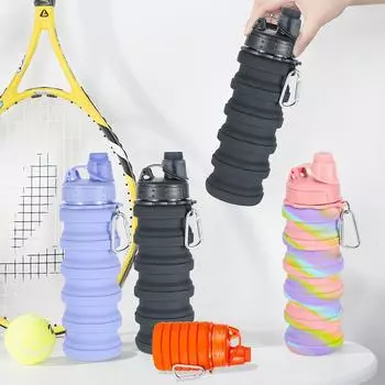 500 мл портативная выдвижная силиконовая бутылка складная бутылка для воды уличная дорожная чашка для питья с карабином складная чашка