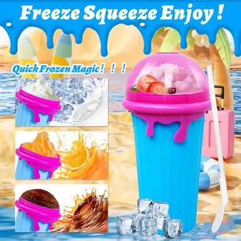 500 мл стаканчик для домашнего смузи со льдом и ложкой-соломинкой 2 в 1 пищевой силикон многоразовый летний популярный стаканчик для быстрой заморозки смузи своими руками 500ml