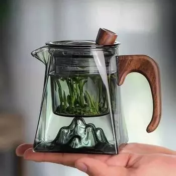 500 мл стеклянный чайник с заварочным устройством, деревянная ручка, нагреваемый устойчивый чайник для кунг-фу с крышкой, прозрачный стеклянный чайник для чая пуэр, чайная утварь серый