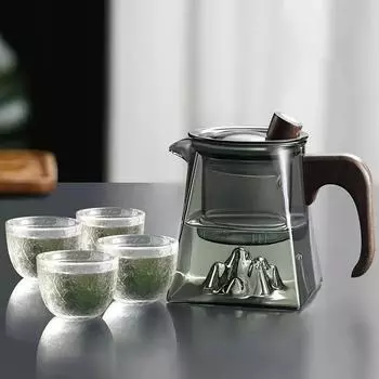 500 мл стеклянный чайник, термостойкий квадратный стеклянный чайный сервиз, китайская чашка кунг-фу с ручкой и крышкой, фильтр для чайника, чайный сервиз, аксессуары