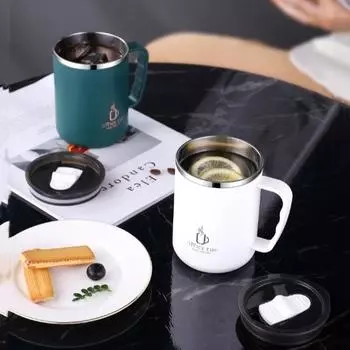 500 мл термокружка для кофе с двойными стенками из нержавеющей стали с термоизоляцией, кружка для кофе и молока с ручкой и крышкой, дорожный стакан для питья 401-500ml