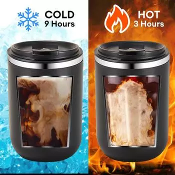 500 мл термокружка для кофе с двойными стенками из нержавеющей стали с термоизоляцией, кружка для кофе и молока с ручкой и крышкой, дорожный стакан для питья 500ml чёрный