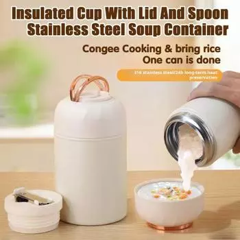 500 мл термокружка для супа, изолированная вакуумная банка для еды, фляга с широким горлом, герметичный контейнер для обеда из нержавеющей стали со складной крышкой-ложкой 500ML чёрный