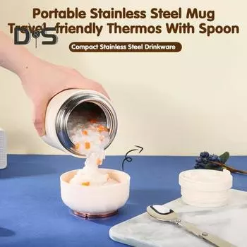 500 мл термокружка для супа, изолированная вакуумная банка для еды, фляга с широким горлом, герметичный контейнер для обеда из нержавеющей стали со складной крышкой-ложкой для школы 500ML чёрный