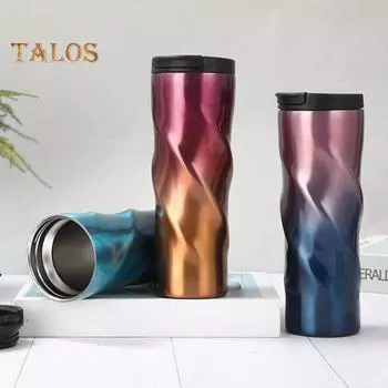 500 мл термокружка из нержавеющей стали с крышкой, термокружка со спиральным дизайном, для горячих напитков, для дома, офиса, путешествий на открытом воздухе 500ML синий/фиолетовый