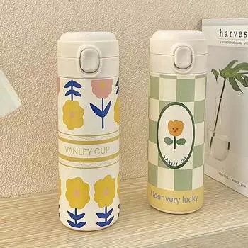 500 мл термокружка из нержавеющей стали симпатичные бутылки для воды с соломенной крышкой тюльпан кружка подогреватель чашки для кофе чая молока термобутылка 500ml цветочный