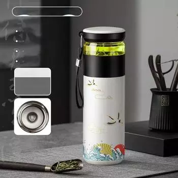 500 мл термос из нержавеющей стали с крышкой портативные термосы с узором в виде красного журавля для кофе, чая, воды 500ML