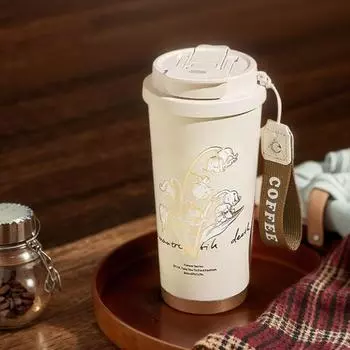 500 мл термос кружка ландыш кофейная кружка термос из нержавеющей стали для путешествий с трубочкой 500ml чёрный