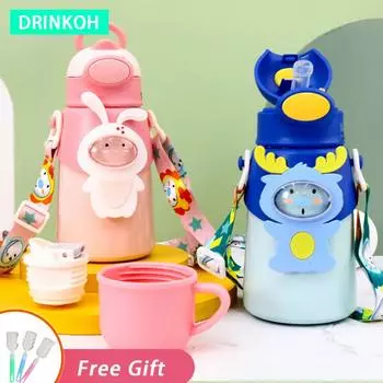 500 мл термос милая бутылка для воды для девочек кавайные термосы портативный термостакан детская соломенная кружка спортивная изолированная чашка without sticker жёлтый