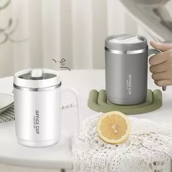 500 мл уплотнительная силиконовая чашка для кофе, устойчивая основа для питья воды, удобная термокружка для кофе с двойными стенками из нержавеющей стали для школы 500ML A фиолетовый