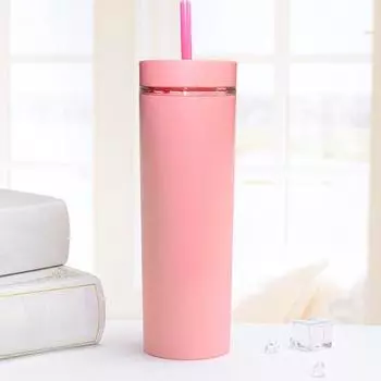 500 мл узкий стакан с крышкой и трубочкой двойной стенки непроливайка стаканы без BPA 500ML оранжевый