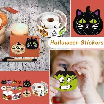 500 наклеек/рулон Наклейки для празднования фестиваля Хэллоуин Этикетки Наклейки-пломбы Инопланетянин Тыква Выражение Упаковка One Size