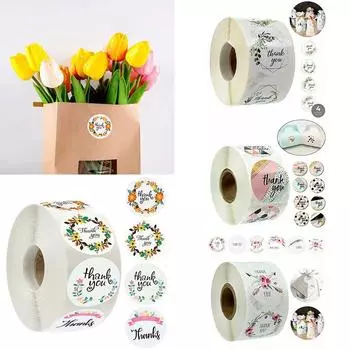 500 Pcs Floral Round thank you stickers Adhesive labels Waterproof for wedding party decorations Boutiques Wrapping Supplies