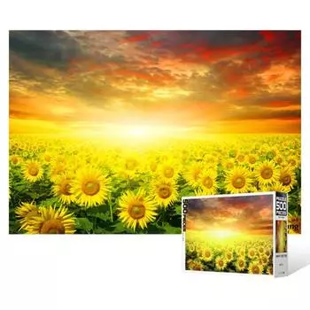 500-piece jigsaw puzzle / Dreamy sunset in a sunflower field, popular Korean puzzle