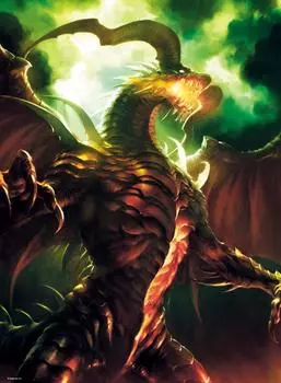 Пазл из 500 деталей Ярость Бахамута Бахамут с черными и серебряными крыльями (36х49см)