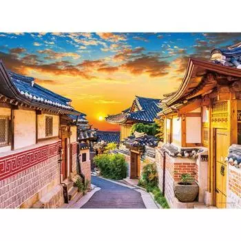 500-piece jigsaw puzzle - Sunset in Hanok Village, popular Korean puzzle