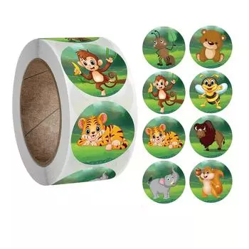 500 рулонов детских наклеек с животными из мультфильмов, праздничные украшения, подарочные наклейки