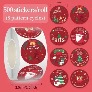 500 самоклеящихся наклеек на рождественскую и новогоднюю тематику для упаковки подарков и блокнотов 500 stickers/roll