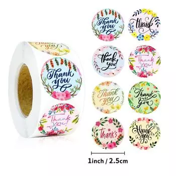 500 Sheets/Roll English Thank You Sticker Roll Sticker Material Decorative Material Cute Sealing Sticker