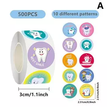 500 Sheets/Roll Protect Teeth Cartoon Stickers For Kids Students Graffiti Laptop Stationery Cute Sticker Dental Clinic Gifts