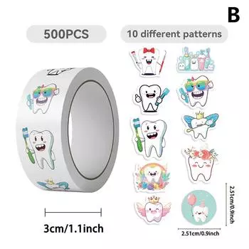 500 Sheets/Roll Protect Teeth Cartoon Stickers For Kids Students Graffiti Laptop Stationery Cute Sticker Dental Clinic Gifts