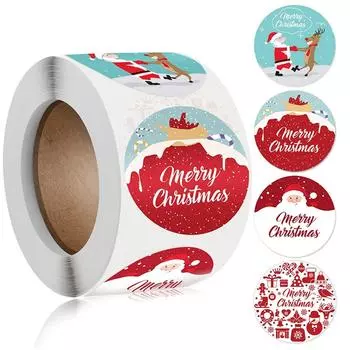 500 шт. 1,5-дюймовые наклейки с Рождеством, рождественские бирки, рулонные этикетки, уплотнительный клей, круглые наклейки с Санта-Клаусом One Size