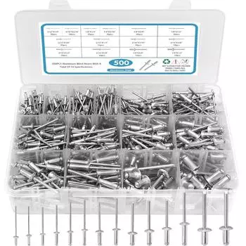 500 шт. алюминиевый железный открытый тип плоская круглая головка набор вытяжных заклепок с глухим сердечником GB12618 вытяжная заклепка с глухим сердечником M2M3-M6 коробка 500pcs blind rivets silver