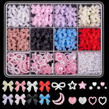 500 шт., бант, луна, сердце, украшения для дизайна ногтей, полукруглый набор из искусственного жемчуга для дизайна ногтей, украшение «сделай сам»