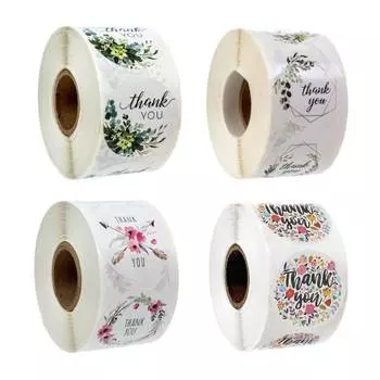 500 шт., цветочные наклейки «Спасибо», Скрапбукинг для посылка, печать этикеток, наклейки на заказ, украшения, свадебные наклейки 2.5cm/1inch