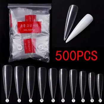 500 шт. Длинные накладные ногти-стилеты из АБС-пластика, новый дизайн, балерина, прозрачные/натуральные накладные ногти 500PCS