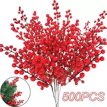 500 шт., искусственная имитация красной ягоды, украшение в сочельник, сделай сам, семейное украшение для рождественской вечеринки, гостиная, журнальный столик, настольные небольшие украшения 1PC