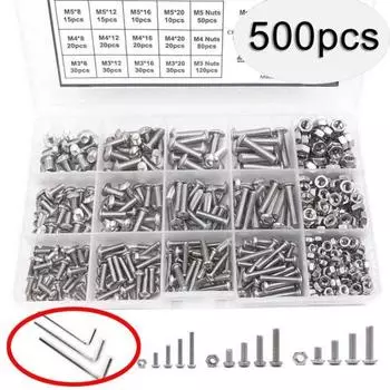 500 шт. M3 M4 M5 из нержавеющей стали с шестигранными головками, винты с полукруглой головкой, гайки, комплект