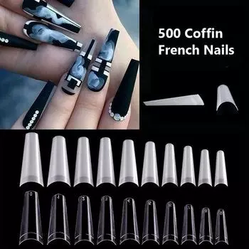 500 шт. накладные ногти для французского дизайна ногтей, накладные ногти в виде гроба для акрилового УФ-геля, маникюра прозрачный