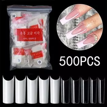 500 шт. накладных ногтей с полным покрытием, прозрачные балерины, гроб, нейл-арт, используются для удлинения и защиты накладных ногтей 500PCS