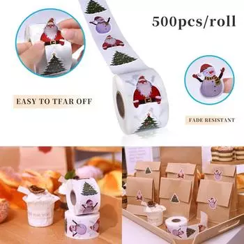 500 шт. наклеек «Рождественский снеговик» — глянцевые, с изображением животных, самоклеящиеся бумажные наклейки, одноразовые, нестандартной формы, яркие цвета, идеально подходят для подарков 500pcs/roll