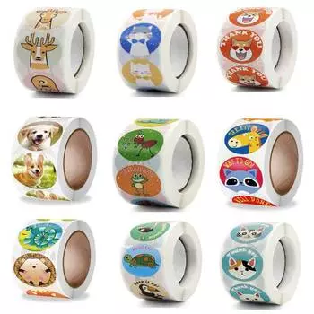 500 шт., наклейки с цветами, милые животные, наклейки «Спасибо», этикетки для подарочной коробки, свадебной вечеринки, конверты для скрапбукинга, наклейки с печатью 2.5cm/1inch