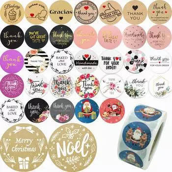500 шт. Наклейки «Спасибо» для этикеток с печатью, круглые цветочные многоцветные этикетки, наклейки ручной работы, канцелярские наклейки C41