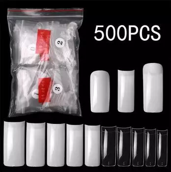 500 шт./пакет, французские накладные ногти с полным покрытием без следов, акриловые искусственные накладные ногти, инструменты для маникюра 500PCS