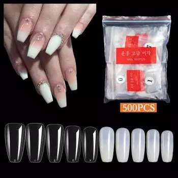 500 шт. плоских ногтей, простых в использовании, натурального цвета, пластиковых, с плоской головкой, накладных ногтей для женщин