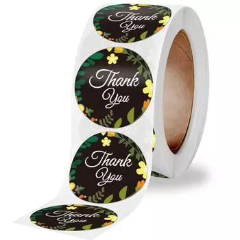 500 шт./рулон Цветочная серия «Спасибо» Круглые наклейки-печати 1 дюйм Многофункциональные декоративные подарочные этикетки для самостоятельной упаковки для выпечки A-334*2.5cm/1inch