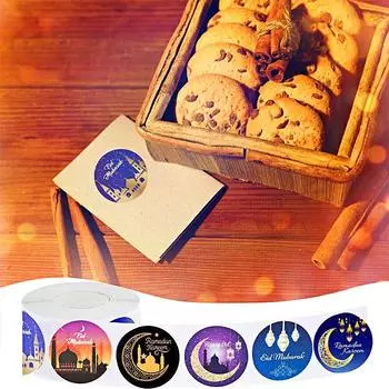 500 шт./рулон Eid Al Adha Подарочная упаковка Цветочный лунный узор Красочные Eid Mubarak Самоклеящиеся мусульманские принадлежности для вечеринок DIY 500pcs