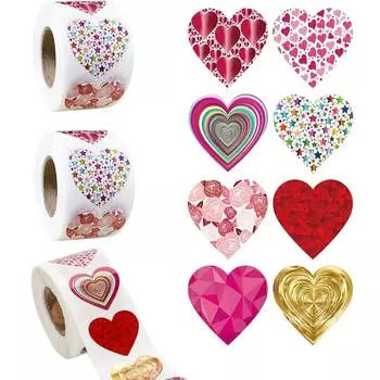 500 шт./рулон Красные наклейки в виде сердца ко Дню святого Валентина Упаковка для выпечки Наклейки для свадебных подарков Конверты Печати Декоративные этикетки с надписью «Любовь» 1 Roll разноцветный