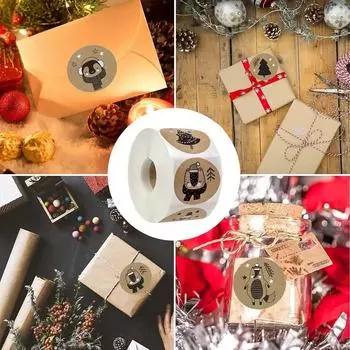 500 шт./рулон, круглые рождественские наклейки с животными, конверт, печать, наклейка, вечерние и праздничные украшения «сделай сам» темные хаки