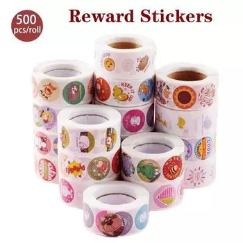 500 шт./рулон, милый мультяшный стикер с наградой, поощрение учителя, круглые этикетки для студентов, канцелярские наклейки с животными, игрушки