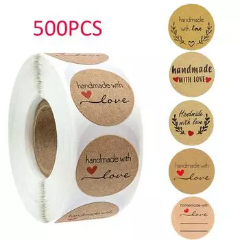 500 шт. / Рулон мульти-стили ручной работы с любовными наклейками круглые натуральные крафт-оливковые ветви для свадьбы / вечеринки / украшения подарочной коробки B-42